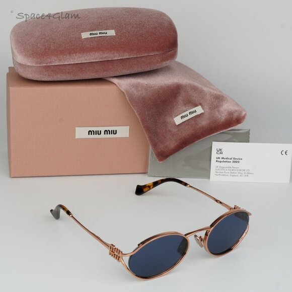 Miu Miu Women Sunglasses Pale Gold Dark Blue Oval MU52YS ZVF1V1 BRAND NEW main image 3